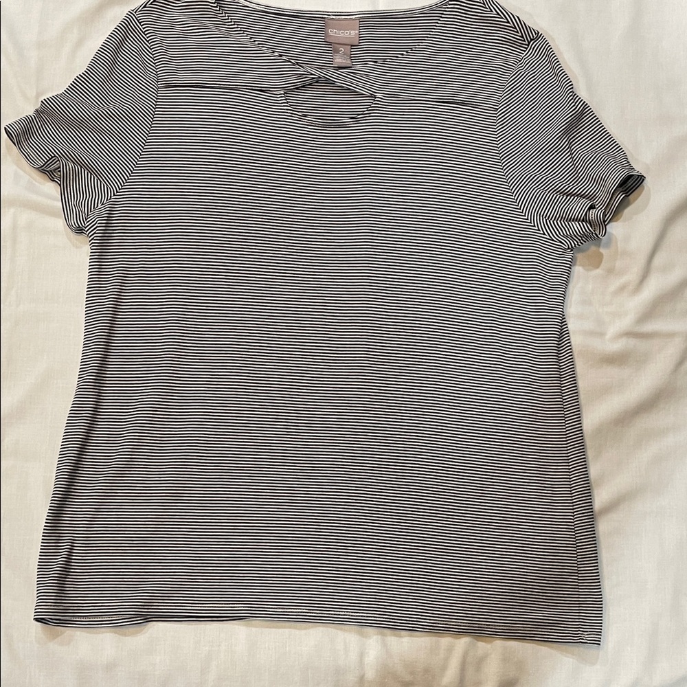 Chico's Black and White Striped Short Sleeve Tee